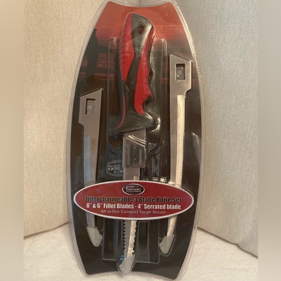 Interchangeable 3 Blade Knife Set 8” & 6” Fillet Blades 4 Serrated Blades - Picture 1 of 7